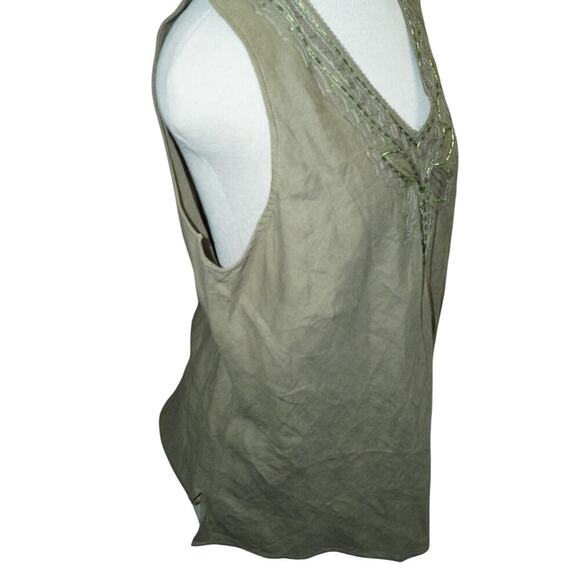 Bill Blass Jeanswear Green Beaded Linen Blend Sleeveless Top Women’s XL - Picture 3 of 6